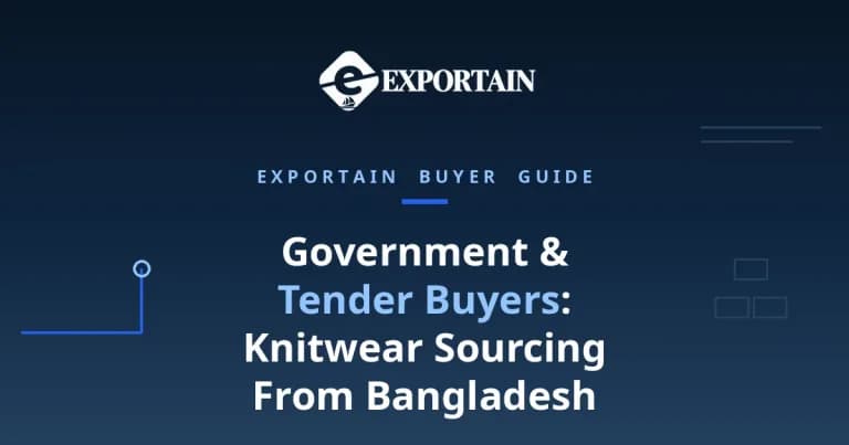 Navy title card: Government and Tender Buyers, knitwear sourcing from Bangladesh
