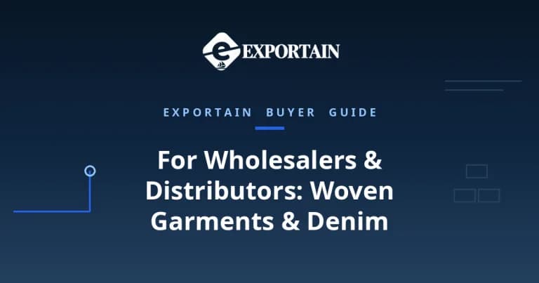 Navy title card: For Wholesalers and Distributors, woven garments and denim