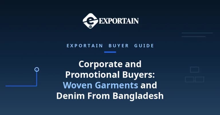 Navy title card: Corporate and Promotional Buyers, Woven Garments and Denim From Bangladesh