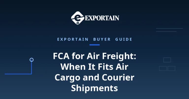 Navy title card: FCA for Air Freight, airport handover and courier rules