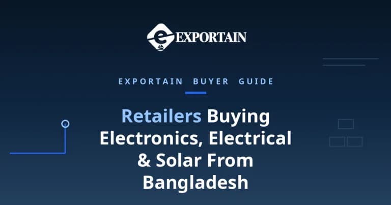Navy title card: Retailers Buying Electronics, Electrical & Solar From Bangladesh