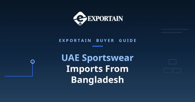 Navy title card: UAE Sportswear Imports From Bangladesh