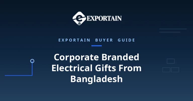 Navy title card: Corporate Branded Electrical Gifts From Bangladesh, buyer guide