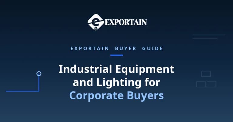 Navy title card: Industrial Equipment and Lighting for Corporate Buyers