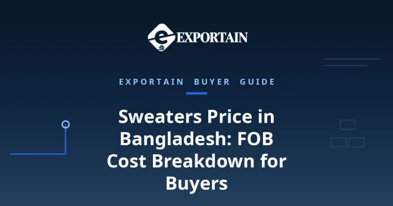 Navy title card: Sweaters Price in Bangladesh, FOB cost breakdown for buyers