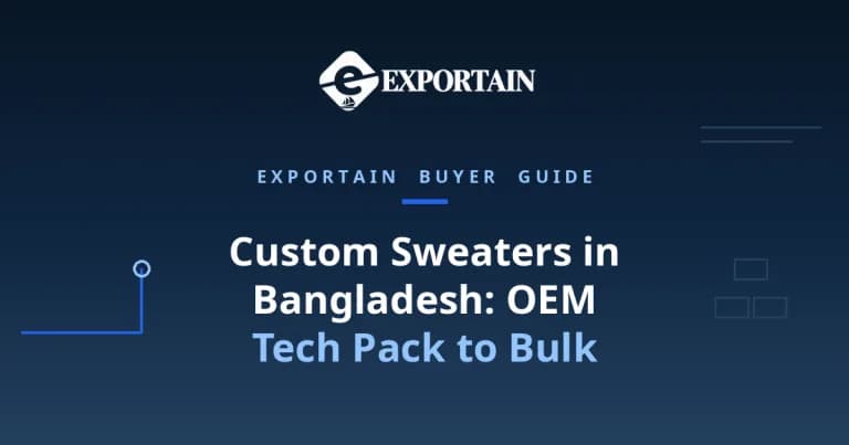 Navy title card: Custom Sweaters Manufacturer in Bangladesh, OEM tech pack to bulk