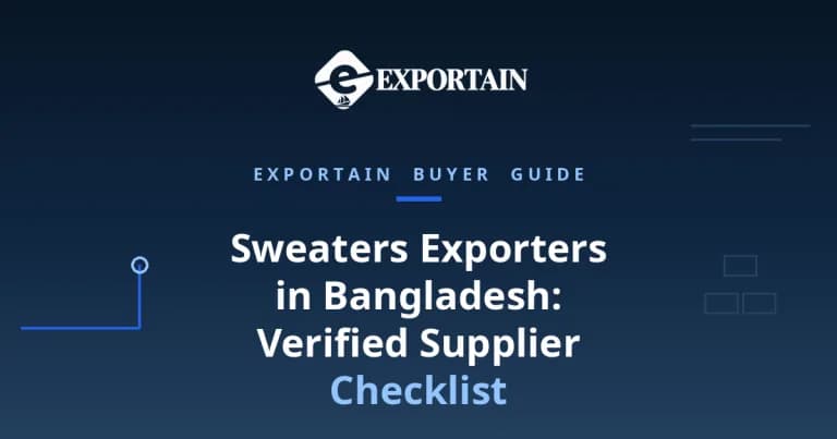 Navy title card: Sweaters Exporters in Bangladesh, Verified Supplier Checklist