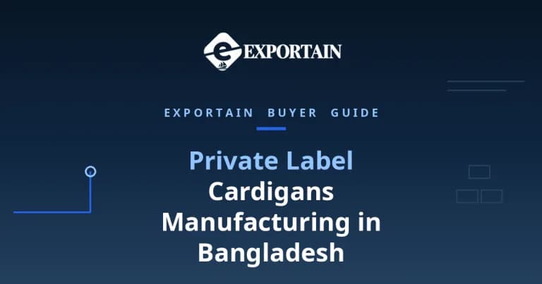 Navy title card: Private Label Cardigans Manufacturing in Bangladesh, a buyer guide