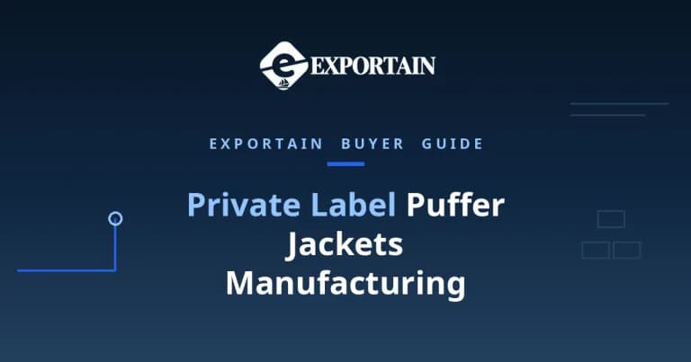 Navy title card: Private Label Puffer Jackets Manufacturing, a brand owner's guide