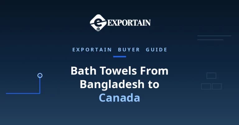 Navy title card: Bath Towels From Bangladesh to Canada, with Canada highlighted
