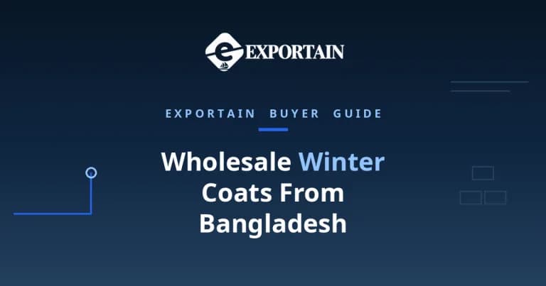 Navy title card: Wholesale Winter Coats From Bangladesh, buyer guide