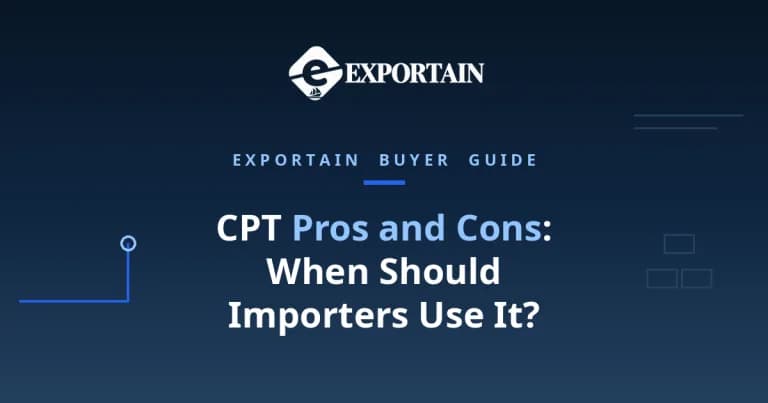 Navy title card: CPT Pros and Cons for Importers, with Pros and Cons highlighted