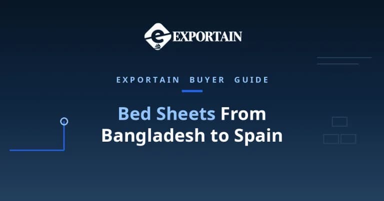 Navy title card: Bed Sheets From Bangladesh to Spain, with Bed Sheets highlighted