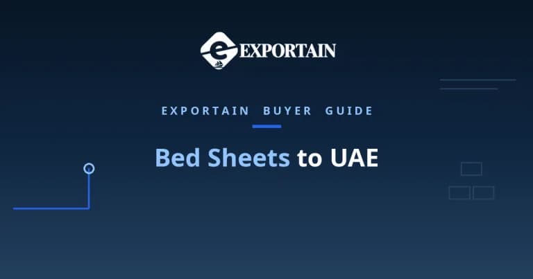 Navy title card: Bed Sheets to UAE, with Bed Sheets highlighted