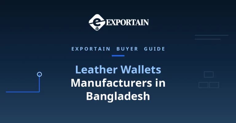Navy title card: Leather Wallets Manufacturers in Bangladesh, with 8 Checks highlighted