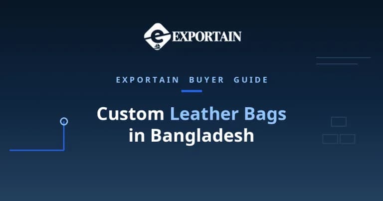 Navy title card: Custom Leather Bags in Bangladesh, OEM process from tech pack to bulk