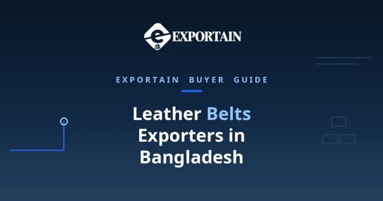 Navy title card: Leather Belts Exporters in Bangladesh, with Belts highlighted