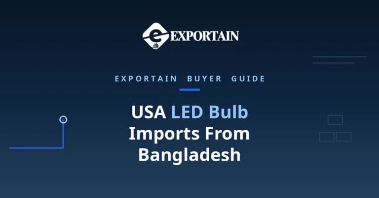 Navy title card: USA LED Bulb Imports From Bangladesh, with Exportain logo