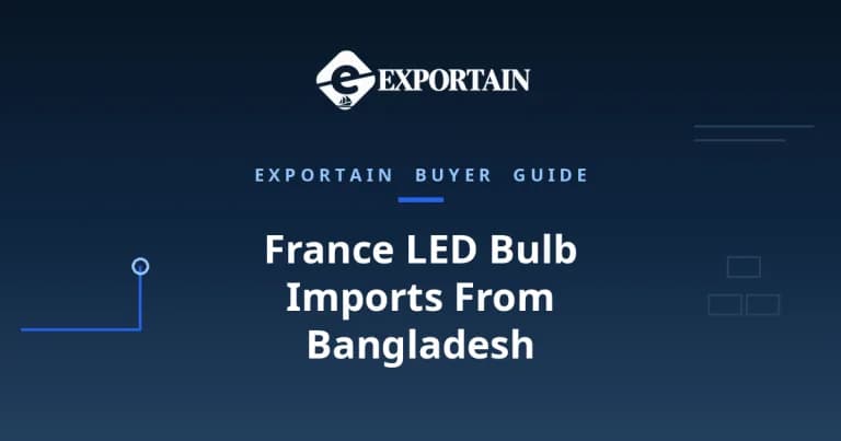 Navy title card: France LED Bulb Imports From Bangladesh, with Exportain logo