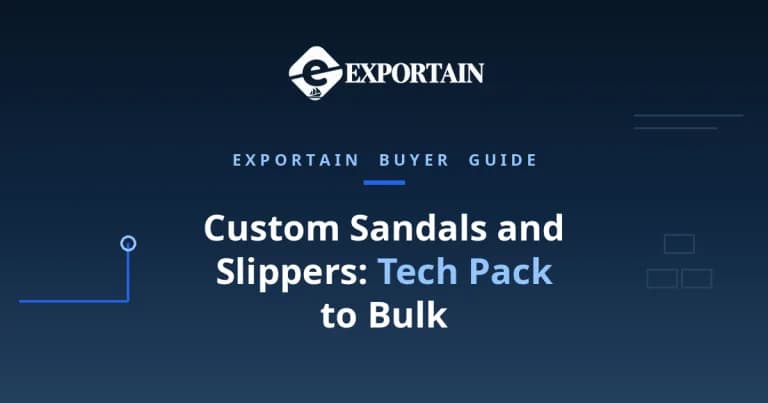 Navy title card: Custom Sandals and Slippers, Tech Pack to Bulk