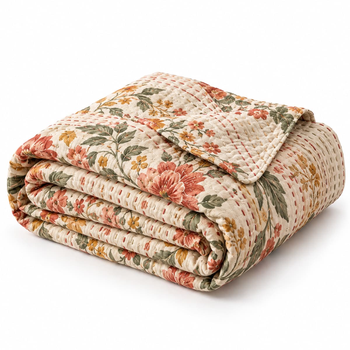 Hand-Stitched Cotton Kantha Throw Blanket