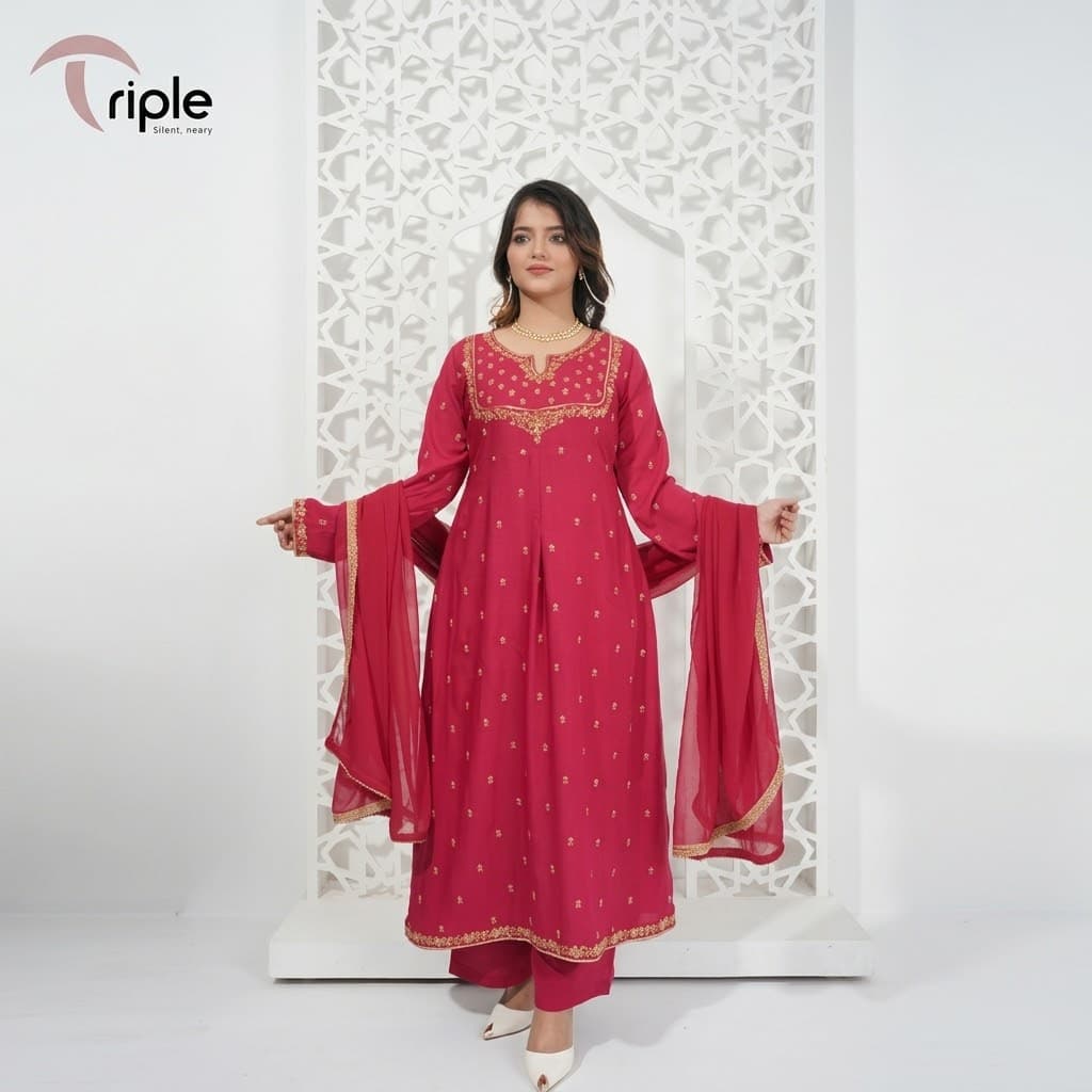 Exclusive Embroidered Silk Salwar Kameez Suit, photo 1 of 7